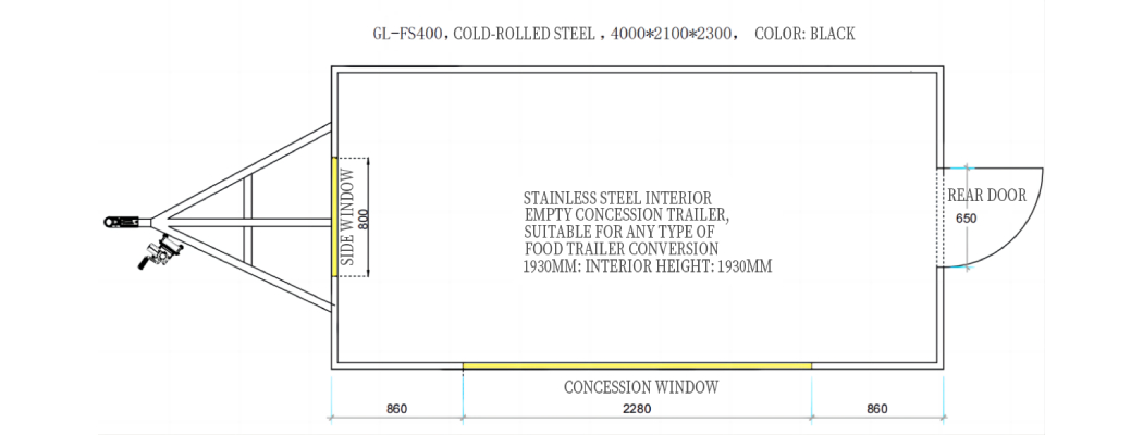 custom fast food trailer for sale floor plan